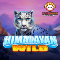 Himalayan Wild™スロットゲーム：ヒマラヤ山脈を背景に、山岳動物のシンボルが並び、Hit'n Roll機能と移動するワイルドが特徴的な画面